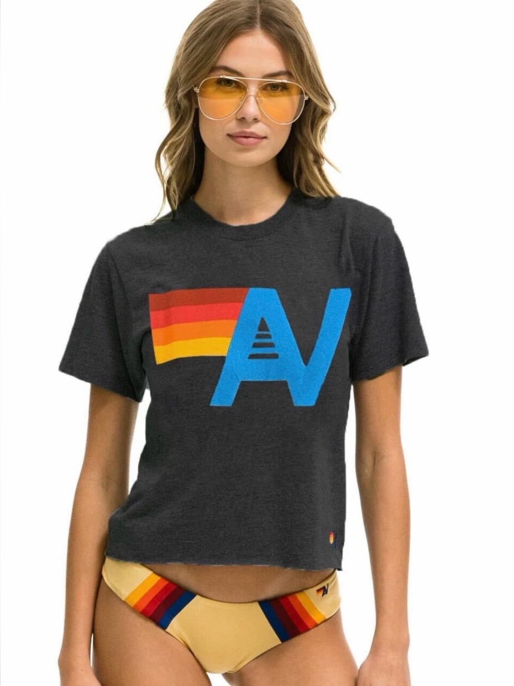 Aviator Nation Boyfriend Tee Charcoal Retro Logo XS NWT